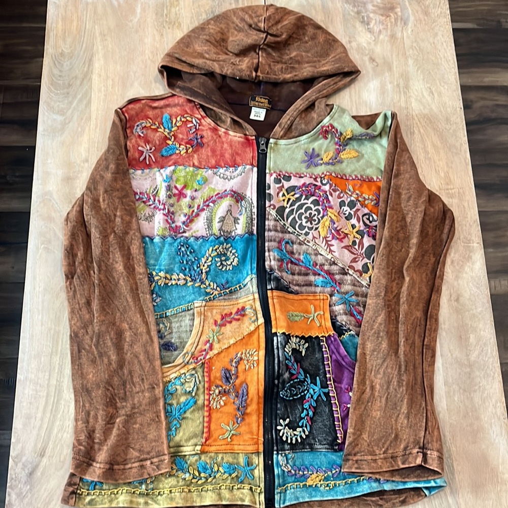 Rising International Patchwork Zip Up Hoodie In B… - image 2